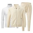 thumbnail image 2 of Babcutegg Mens Outfit Set 3-Piece Full Zip Lapel Jacket & Stand Collar Top & Jogger Pants Athletic Casual Clothes Khaki Size XL, 2 of 7