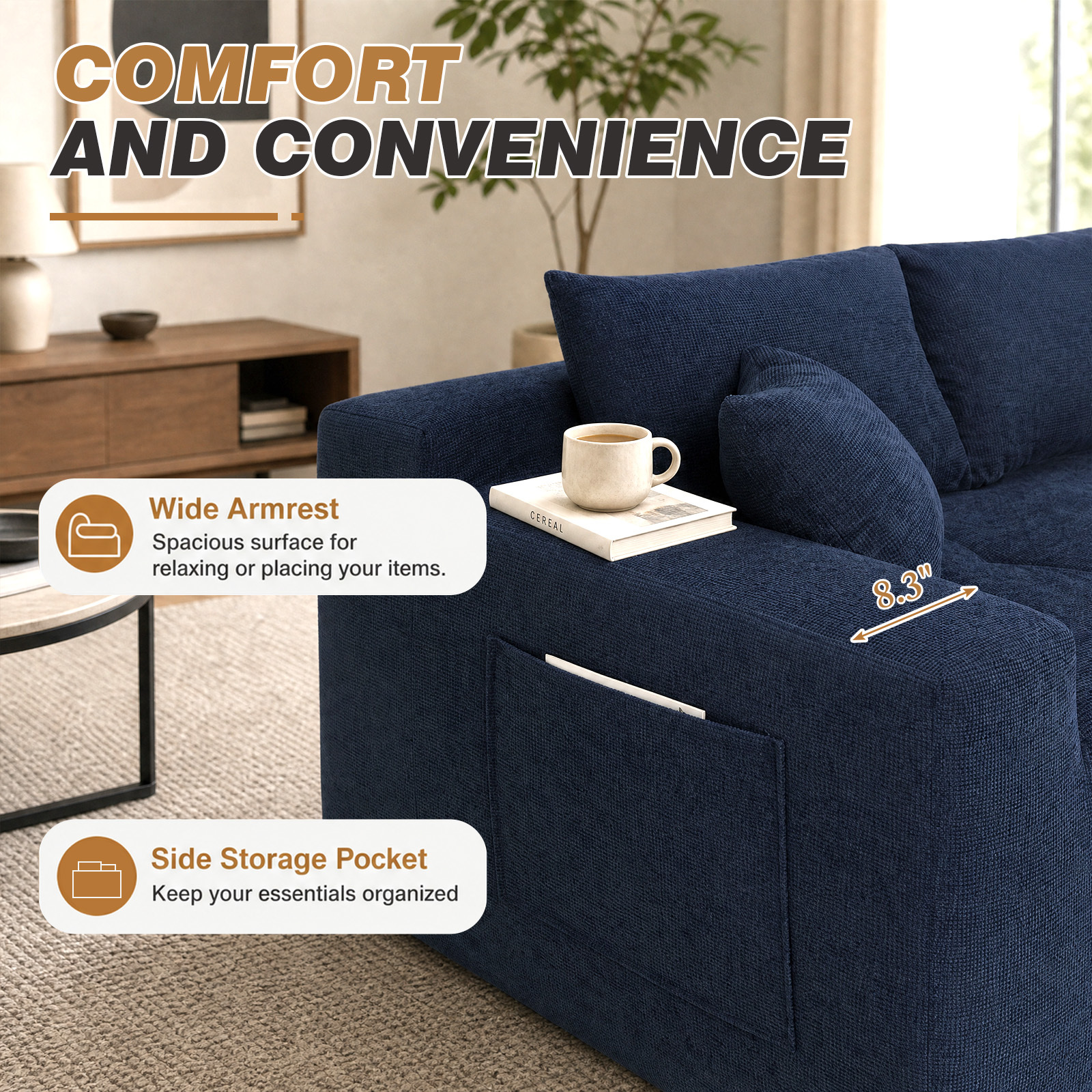 Lunale L-Shaped Modular Sectional Sofa with Chaise, Blue photo 7