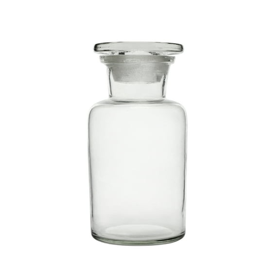 Reagent Bottle, 250ml - Wide Neck - Includes Tight Fitting Glass Stopper - Soda Glass - Eisco Labs