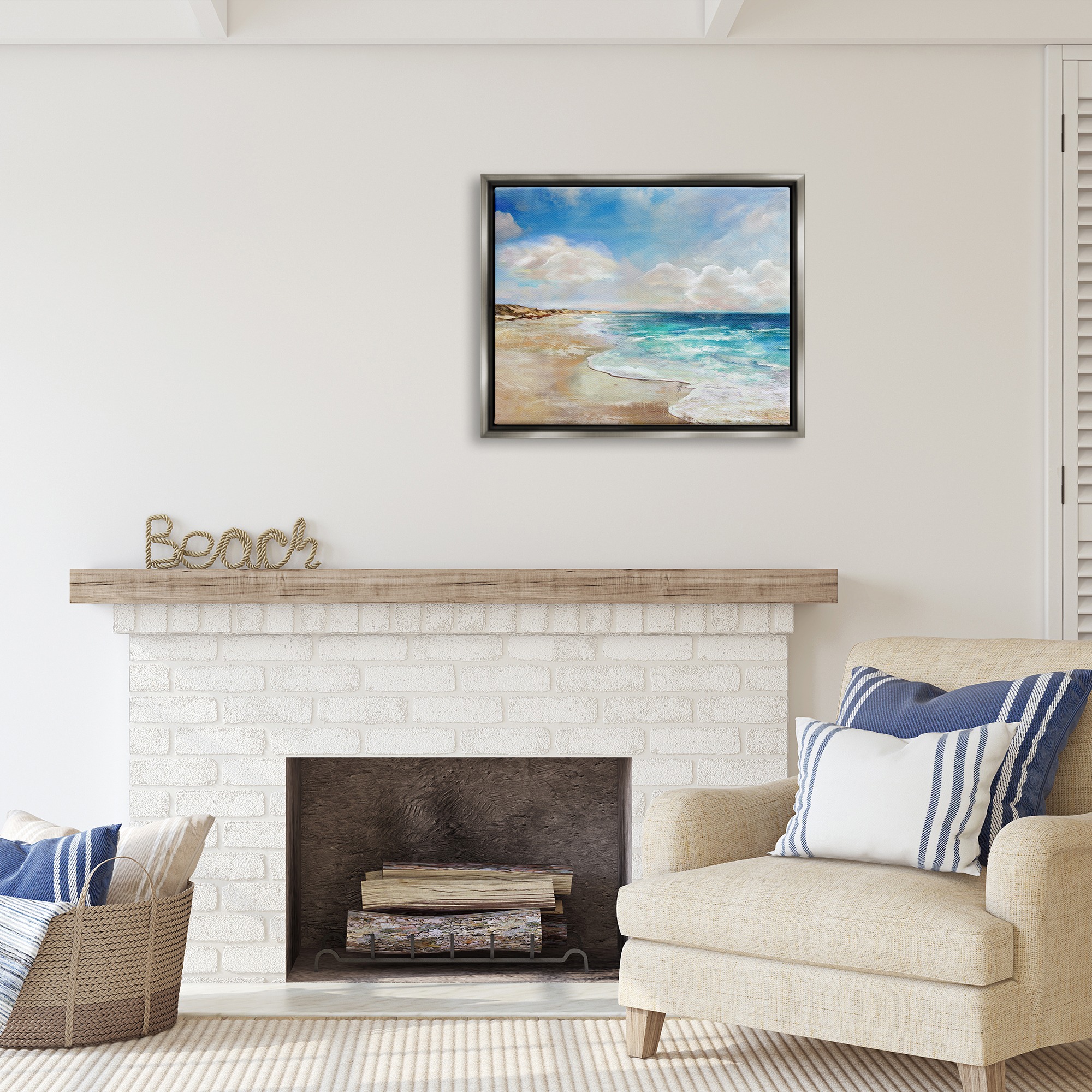Stupell Industries Abstract Beach Shore Scene Nature Painting Gray Floater Framed Canvas Art Print Wall Art, 31 x 25