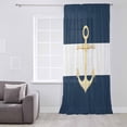 thumbnail image 3 of Yellow Anchor Nautical Semi Sheer Curtains Drapes for Living Room, Bedroom, French Doors Window 45 Inches Long, Navy Blue White Striped Rod Pocket Chiffon Curtain Drapery Voile Draperies Panel, 3 of 6
