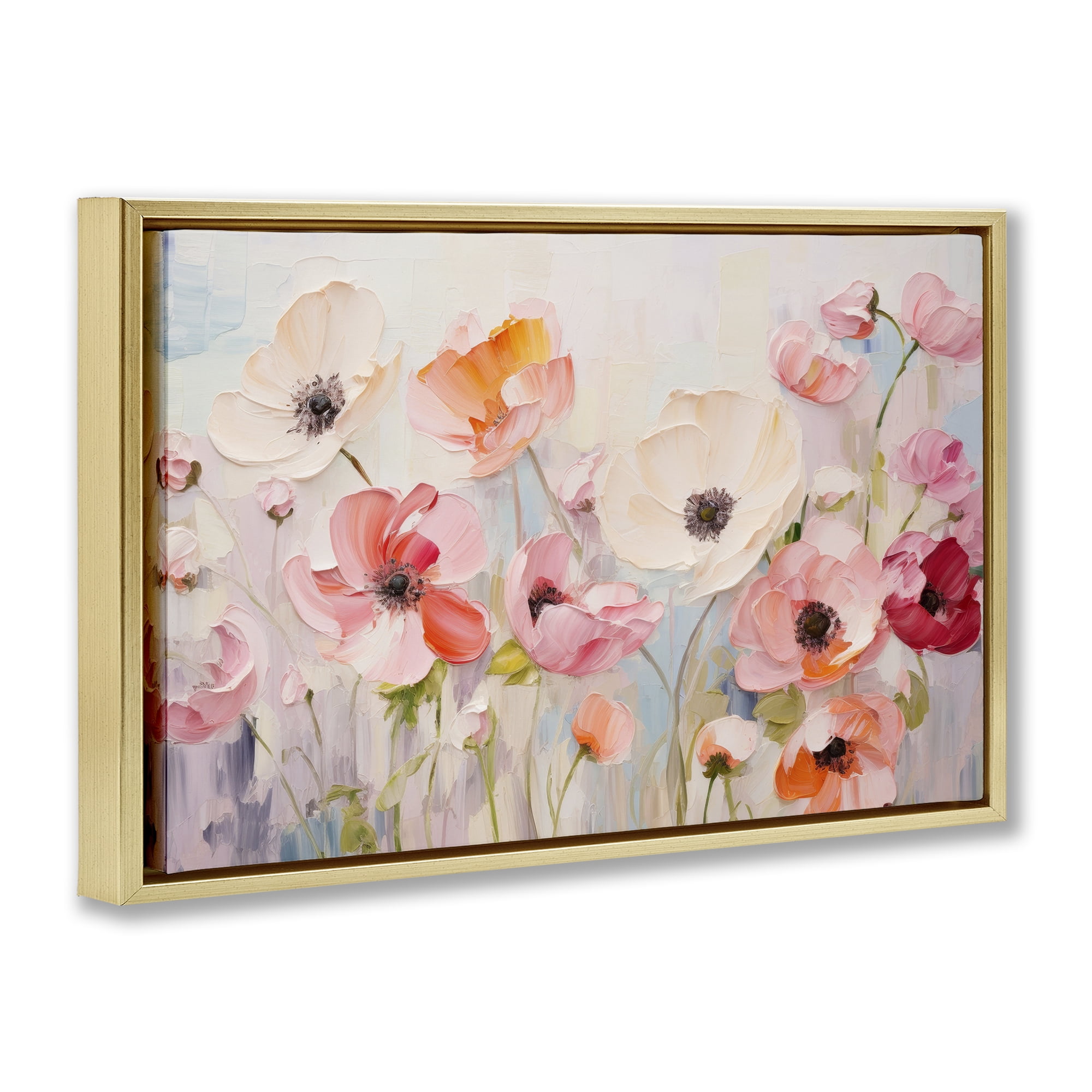 Stupell Industries Pastel Ranunculus Blooms Plants & Flowers Painting Gold Floater Framed Canvas Art Print Wall Art, 25 x 17