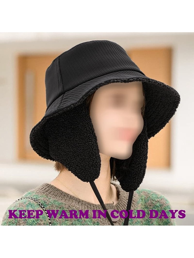 Warm Autumn Winter Bucket Rain Hat for Women with Ear Flaps  display picture 3