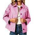 thumbnail image 4 of BXJX Womens Plaid Shackets, Lightweight Button Down Long Sleeve Lapel Collar Shacket Jackets with Pockets Pink Size 2XL, 4 of 7