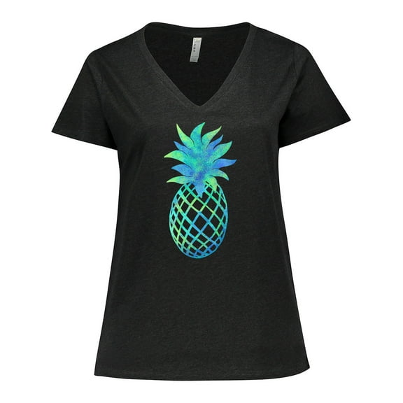 Inktastic Blue and Green Pineapple Women's Plus Size V-Neck T-Shirt