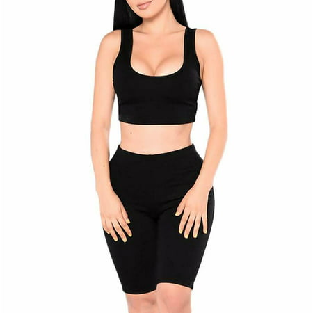 Fashion Women's Two Pieces Outfit Sexy Sleeveless Crop Tank Top Bodycon Shorts Pant Sets