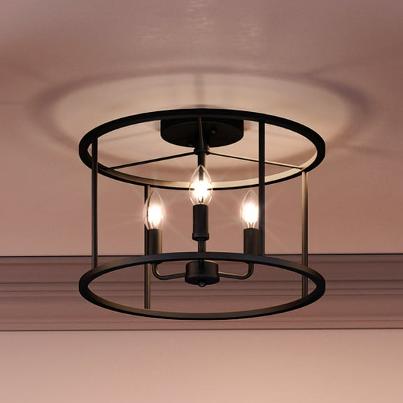 Luxury Modern Farmhouse Indoor Ceiling Light, 11.75''H x 14.00''W, with Transitional Style Elements, Modern Design, Matte Black Finish and Open Steel Frame, UQL3809