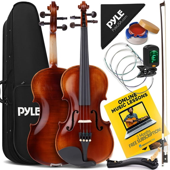 Pyle USA Half Size Violin Set for Beginners and Kids Musical Instruments (PGVILN15), Natural, 90% Glossy and 10% Matt