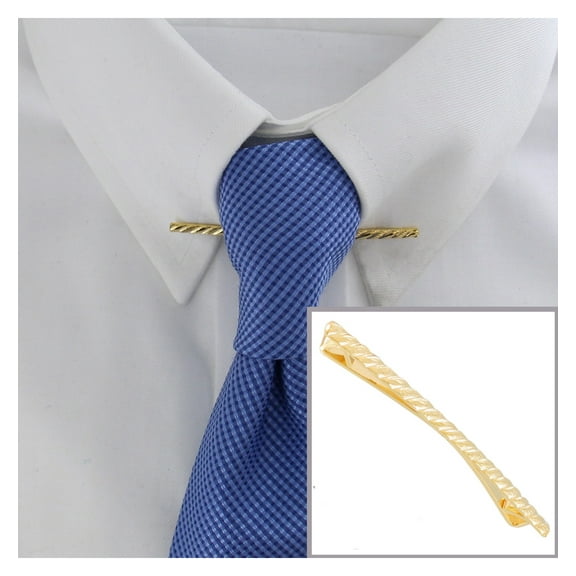 Gold Tone Collar Bar Clip Ribbed Etched Pattern 2 1/2" Mens Adult Male