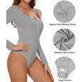 thumbnail image 4 of MANIFIQUE Women's Henley Shirt Square Neck Button Down Ribbed Tank Top Long Sleeve Bodysuits, 4 of 6