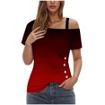 thumbnail image 2 of LOVZFMLL Women's Summer Tops Printing Off-The-Shoulder Halter Short Sleeve Button-Up Blouse, 2 of 5