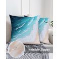 thumbnail image 3 of Waterproof Outdoor Throw Pillows with Inserts 16"x16", Blue Ocean Soft Decorative Pillowcases for Couch Bedroom, Summer Ombre Beach Waves Coastal Pillow Covers for Sofa Living Room, 3 of 8