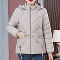 thumbnail image 2 of Puffer Quilted Jacket for Women with Detachable Hood Pockets Cropped Full-zip Warm Winter Down Coat Outerwear (2XL, Beige), 2 of 5