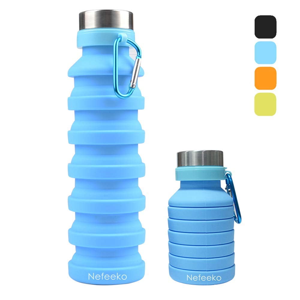 Leak Proof Portable Travel &Sports Water Bottle,19oz Yeeone Collapsible Water Bottle Food-Grade Silicone FDA Approved,BPA Free 