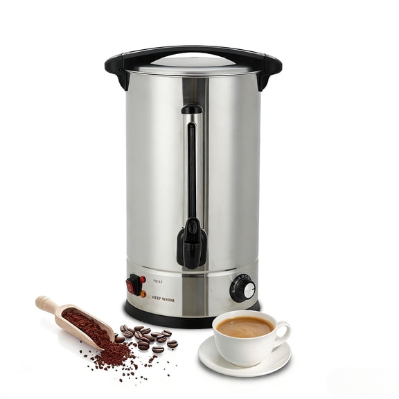 Garvee Large Capacity Commercial Coffee Urn – 14L/100 Cup Double-Wall Stainless Steel Percolator & Hot Water Dispenser with Automatic Temperature Control, Catering, Events, Buffet, Weddings, Black