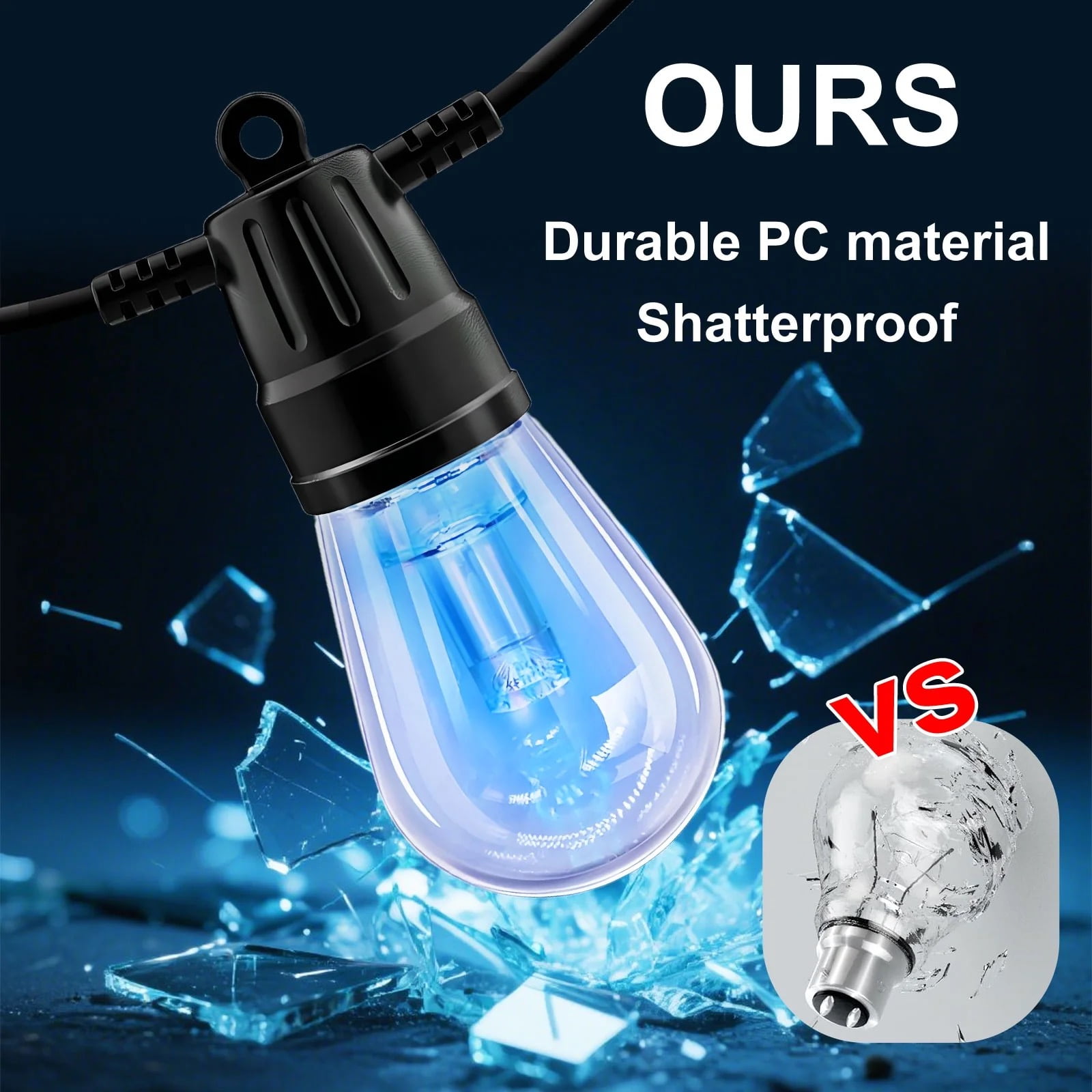 GLUAAE 50ft Outdoor String Lights with APP & Remote Control - RGB Waterproof LED Patio Lights, 20 Bulbs Hanging Lights for Garden, Backyard, Christmas, Party Decor
