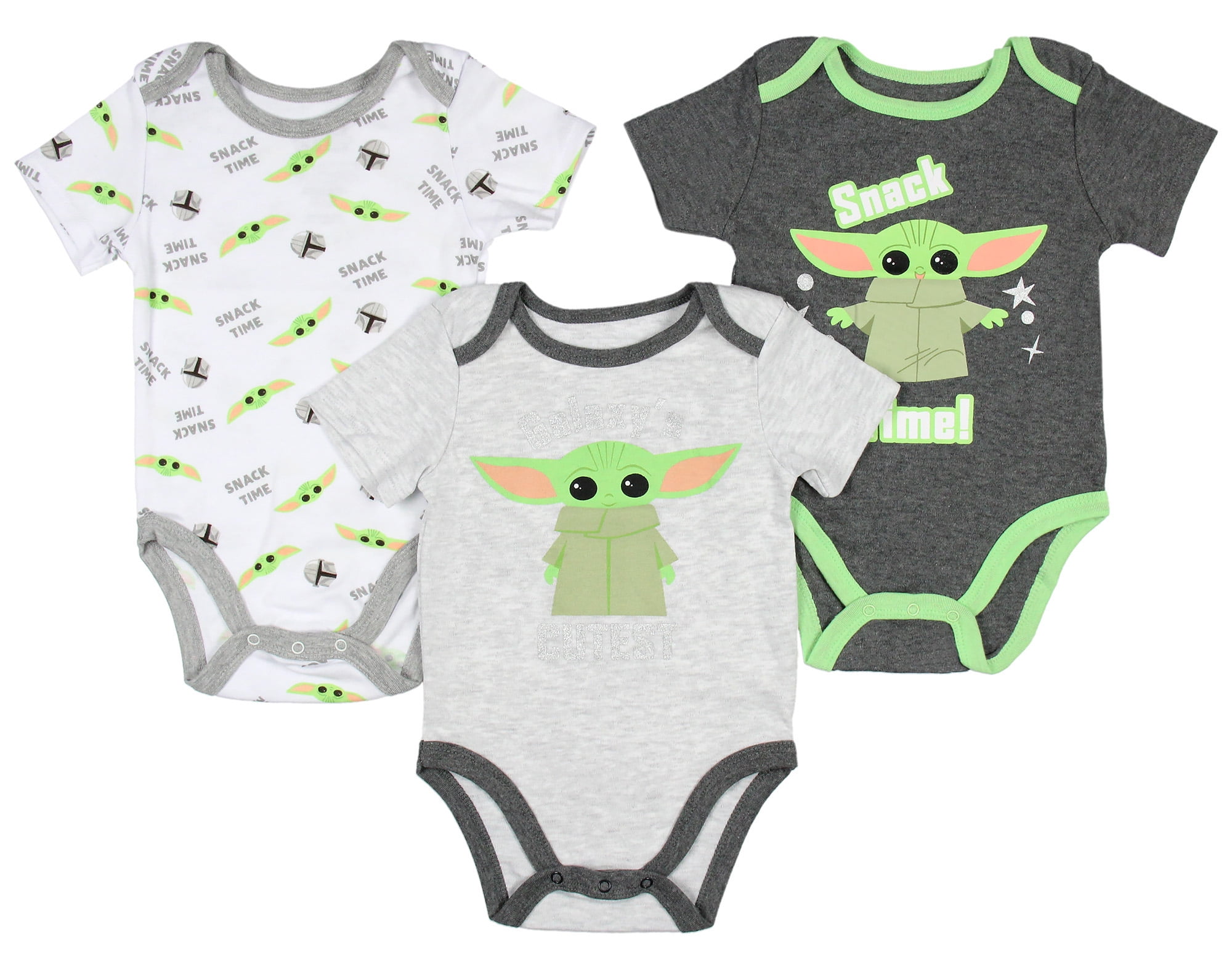 Star Wars Infant Baby Snack Time Grogu Baby Yoda Onesie 3 Pack (24m