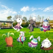 Easter Yard Signs Decorations Outdoor Bunny, Bunny and Eggs Easter Lawn Decorations for Easter Egg Hunt Game, Easter Props for Easter Game or Party, Party Dcor, Waterproof Signs 7 Pieces