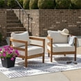 thumbnail image 2 of Seacrest Set of 2 Outdoor Club Chairs Thick Beige Cushions Brown Wooden Frame, 2 of 13