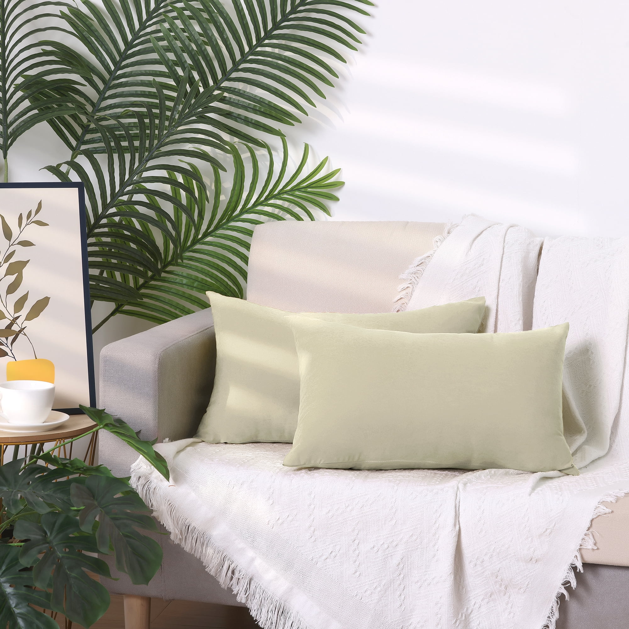 Unique Bargains 1 Pair Solid Color Pillowcases with Hidden Zipper for Bed Sofa and Couch Beige 12" x 20"