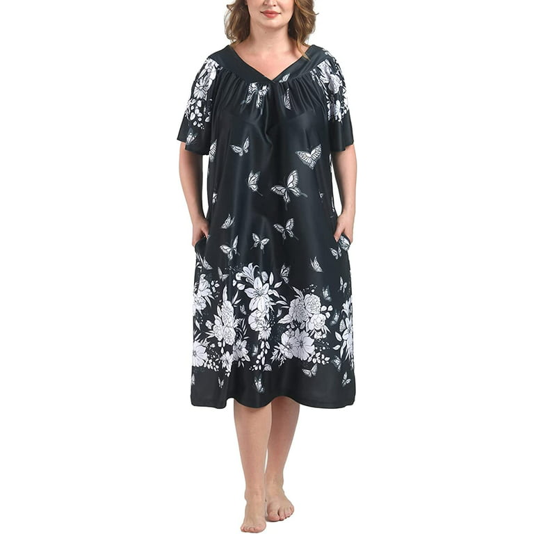 FEREMO Plus Size Nightgowns Womens House Dress With Pockets Short Sleeve  Moomoo Nightgown Lounge Dresses for Women 1X-4X