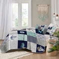 thumbnail image 3 of Flymme Nautical Quilts Sets Queen Size,3 Pieces Plaid Patchwork Ocean Bedspread, Sailboat and Anchor Print Coastal Bedding Coverlet for Bedroom Decor, 3 of 7