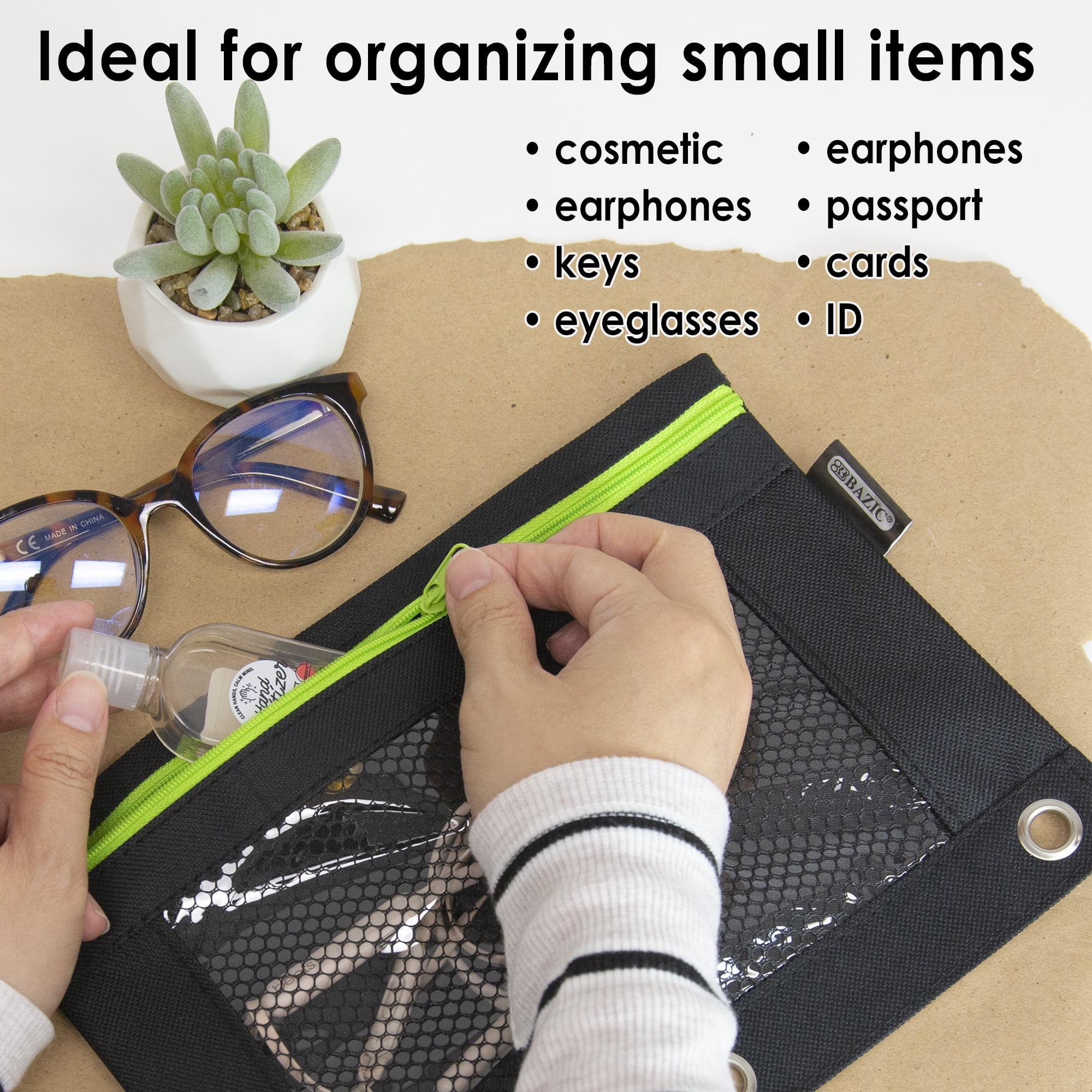 BAZIC 3 Ring Pencil Pouch, Mesh Window, Neon Black Color, 144-Pack