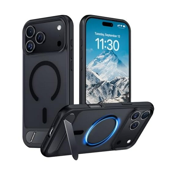 1997 Designed for iPhone 17 Pro Case, [Built-in Invisible Kickstand][Compatible with MagSafe][Military Grade Shockproof] Slim Translucent Matte Phone Case for iPhone 17 Pro 6.3 inch (Black)