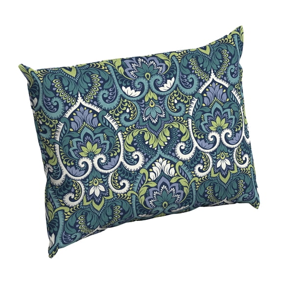 Arden Selections Outdoor Cushion Pillow Back 17 x 23, Sapphire Aurora Blue Damask