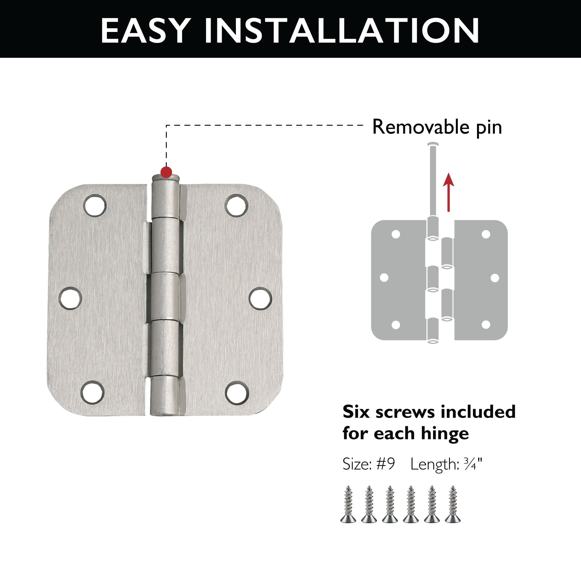 Design House Steel Rounded Standard Fit Interior Door Hinges (6-Pack)