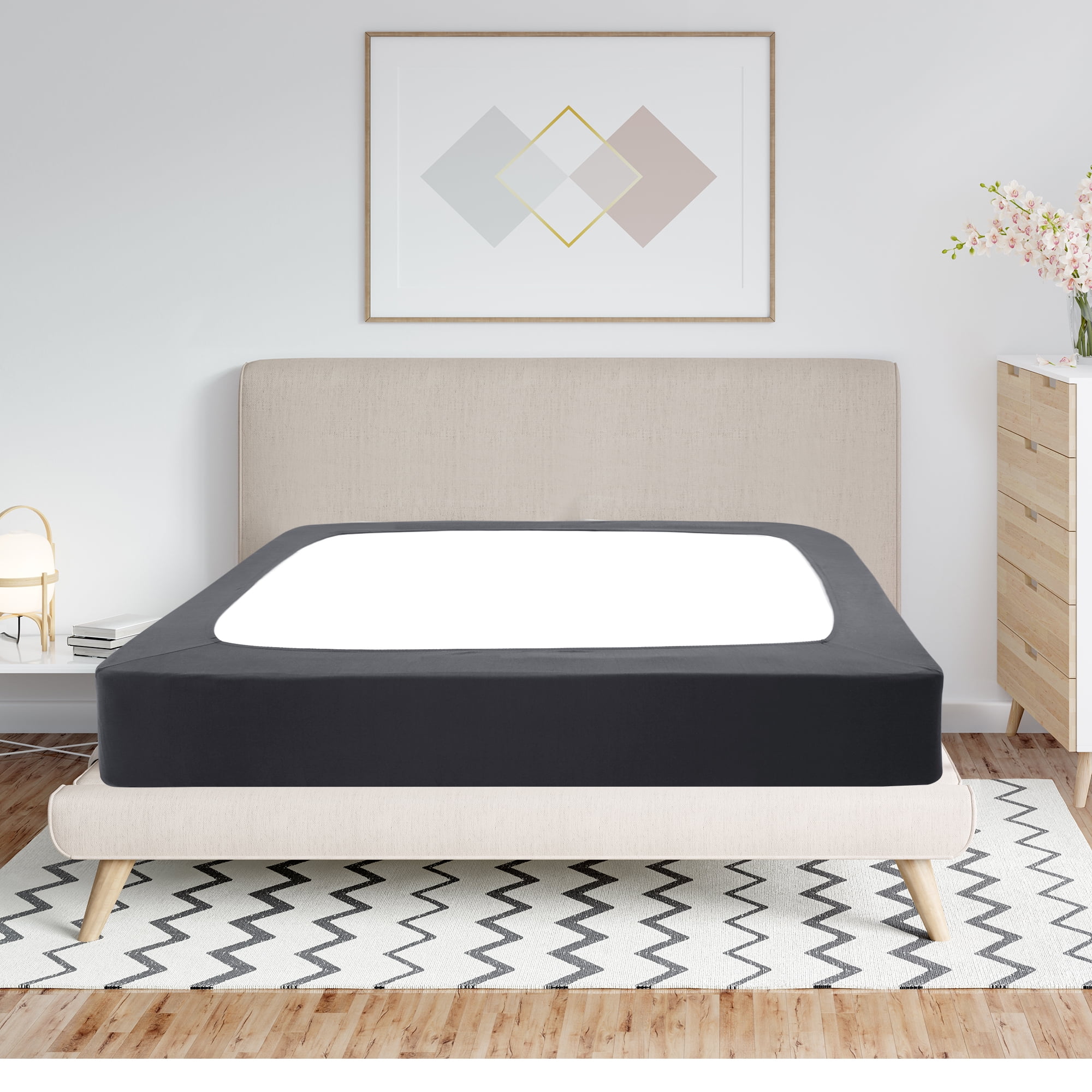Unique Bargains Box Spring Cover Wrap Around 4 Sides Stretchy King Slate Grey