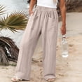 thumbnail image 5 of Women's Straight Leg Summer Linen Travel Pants, Elastic Waist Loose Lightweight Business Casual Trousers with Pockets, 5 of 8