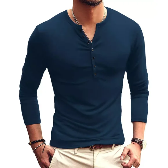 Playeras Hombre Camisa Henley De Manga Larga Playera Casual
