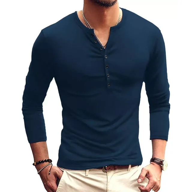 Playeras Hombre Camisa Henley De Manga Larga Playera Casual