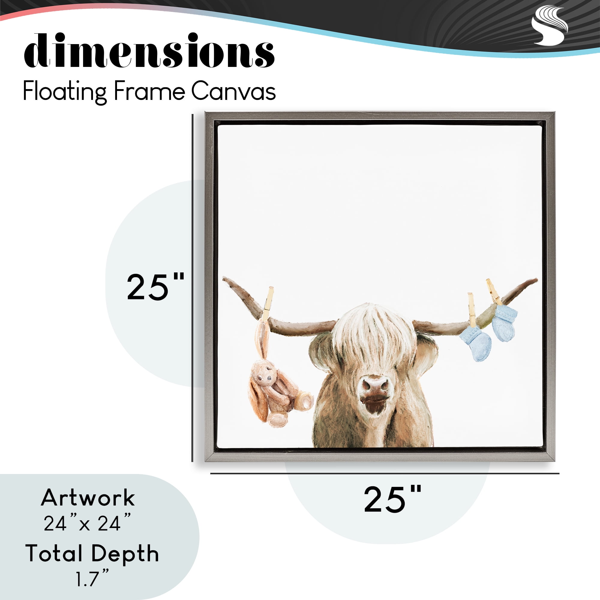 Highland Cow Baby Boy Gray Framed Floater Canvas Wall Art, design by Ali Lynne