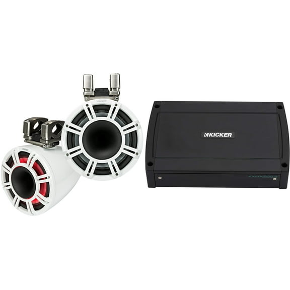 Kicker 44KMTC11W 11" White Horn-Loaded Tower Speakers & 1200 Watt Marine Amp with tube-clamp mounting