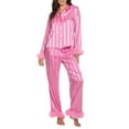thumbnail image 2 of Vertical Stripes Women Long Sleeves Lace Trim Sleep Dress Plus Size Women Pajamas Set Heart Print Satin Trim Long Sleeve Shirt Pants Set Pajama Sets, 2 of 5