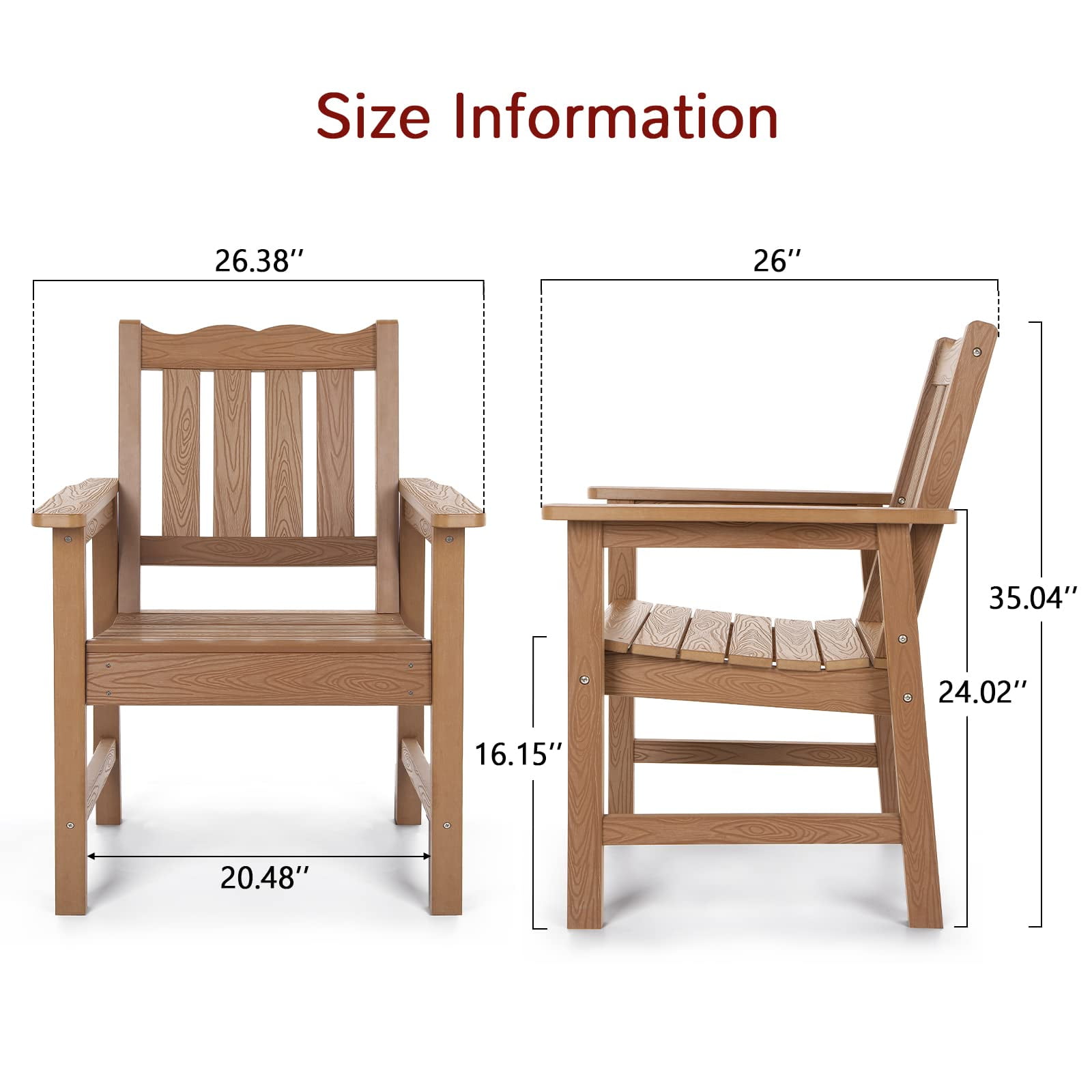 Stoog Patio Chair with Backrest, Oversized All-Weather Outdoor Dining Chair for Garden, Backyard, 400 lbs Weight Capacity, Teak Brown