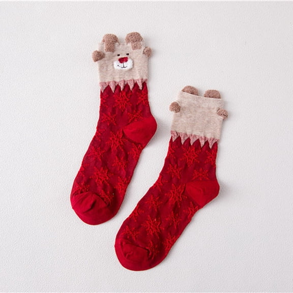 HAMPPLIES Girls Holiday Socks in Red Fuzzy and Warm 1 Pair for New Year 20x8x1cm
