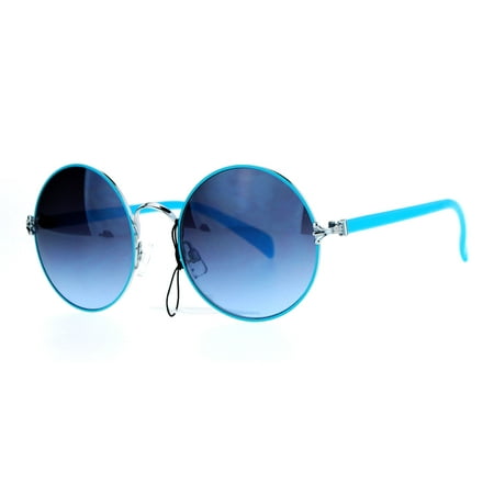SA106 Victorian Style Foliage Hinge Round Circle Lens Sunglasses Silver Blue