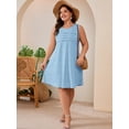 thumbnail image 4 of SHOWMALL Women's Plus Size Sleeveless Dress with Pockets, Summer Beach Sundress, Blue Frostwork 3X Pleated Chest Tank Dress for Vacation & Casual Wear, 4 of 7