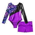 thumbnail image 3 of inhzoy Kids Girls Long Sleeve Bodysuit Leotards with Shorts Sets for Gymnastic Dance Sports Purple 6, 3 of 6