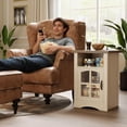thumbnail image 2 of Lacoo End Table with LED Lights & Power Outlet, Side Table with Glass Door for Living Room, Nightstand with Storage for Bedroom, Natural, 2 of 7