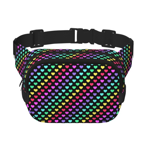 Fotbe Rainbow Hearts Cangurera Cuadrada con Estampado de Doble Capa, Bolsa de Cintura Ajustable Mini para Hombres y Mujeres