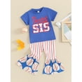 thumbnail image 3 of Suealasg Toddler Girls Summer Outfits 1T 2T 3T 4T 5T Short Sleeve Baseball Letter Print T-Shirt +Elastic Striped Flare Pants Little Girls 2Pcs Sport Style Clothes, 3 of 9