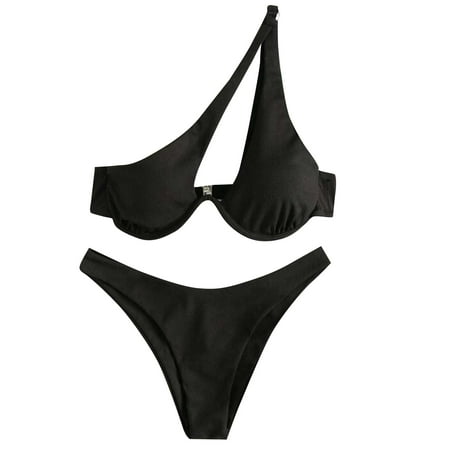 Oplxuo Women s Sexy Cutout One Shoulder Bikini Sets Underwire Push Up Padded Two Piece Bathing Suit Cheeky Thong Swimsuits