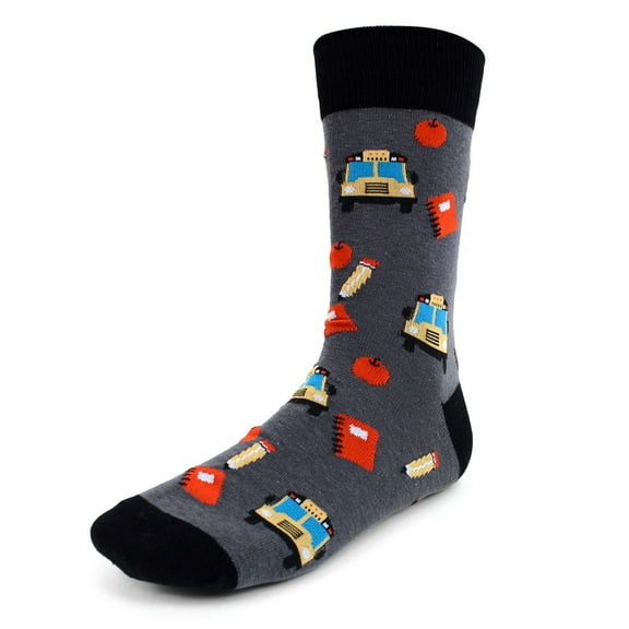 Urban-Peacock Men's Novelty Fun Crew Socks for Dress or Casual - School Time in Grey