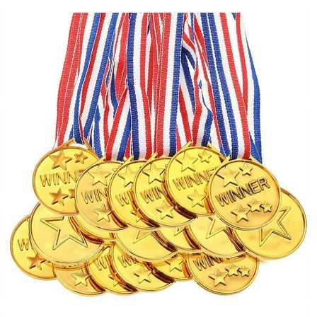 30 Pack Gold Plastic Winner Medals Award Medals for Kids - Perfect for Sports, Competition and Party Favors
