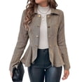 thumbnail image 1 of Elegante Blazer para Mujer, para Oficina, Trabajo, Negocios, con Dobladillo Peplum, Chaqueta Abierta con Diseño de Camello S, 1 of 9