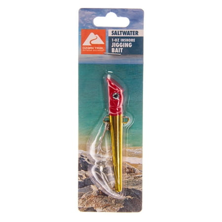 Ozark Trails 1 ounce Saltwater Inshore Fishing Jigging Lure In fish attracting colors. Red head Gold body color.